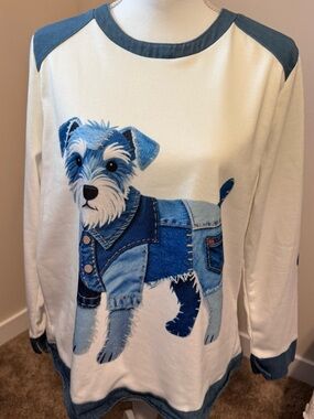 Dog Patchwork Pullover Sweatshirt - Blue/White Mini Schnauzer